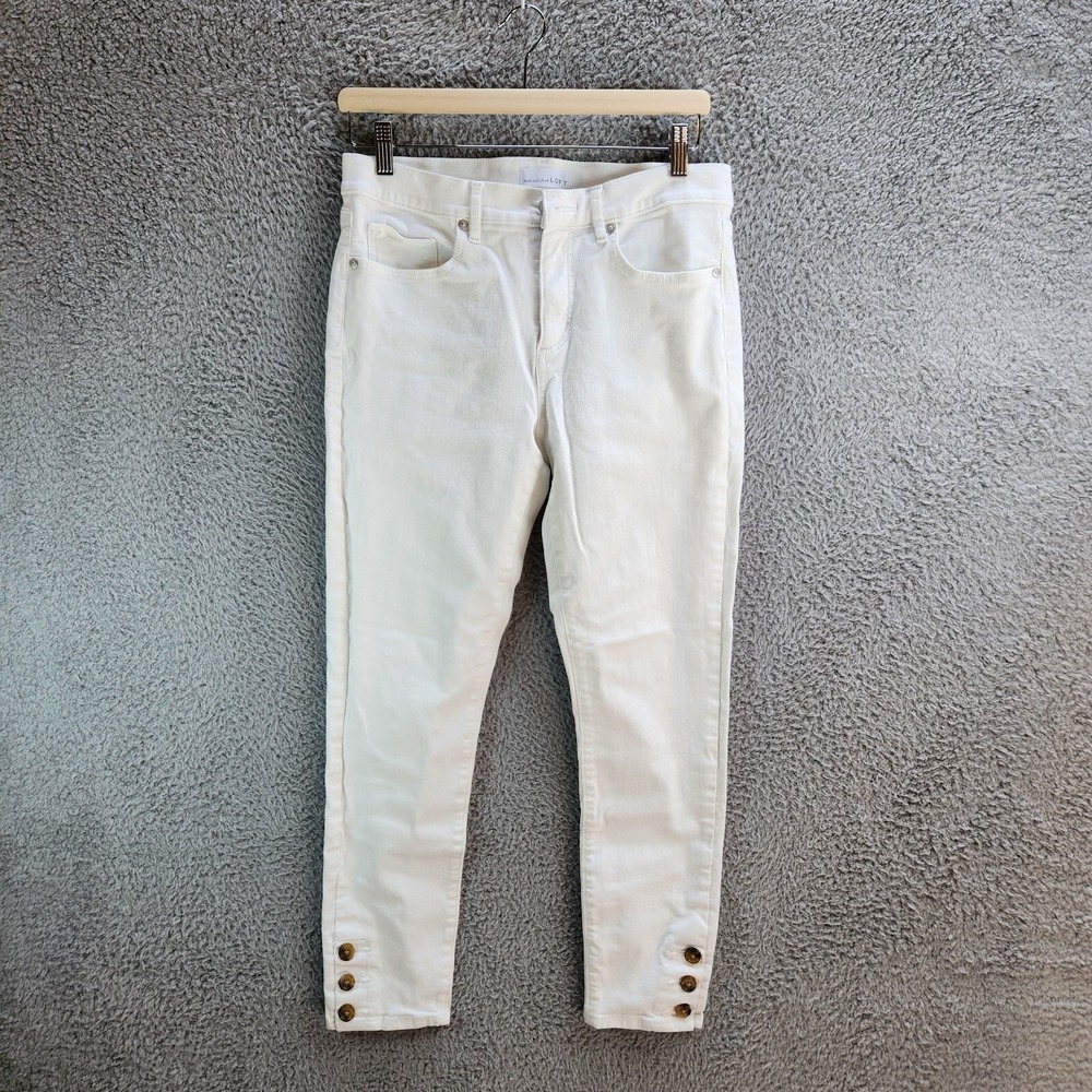 Loft Jeans Womens 6 (Fits‎ 29x26) White Denim Stretch Mid Rise Ankle Buttons